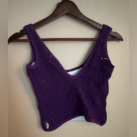 NWT FREE PEOPLE FP Movement Serenity Crochet Cami M/L Acai Berry - Picture 3 of 6